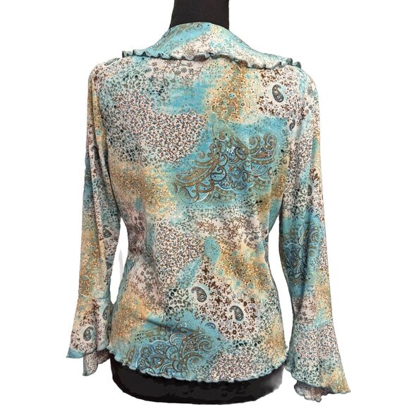 VTG 90s Y2K Blouse Large Womens Top RUNS SMALL Fairy Grunge Ruffle Neck Coquette - Picture 3 of 7